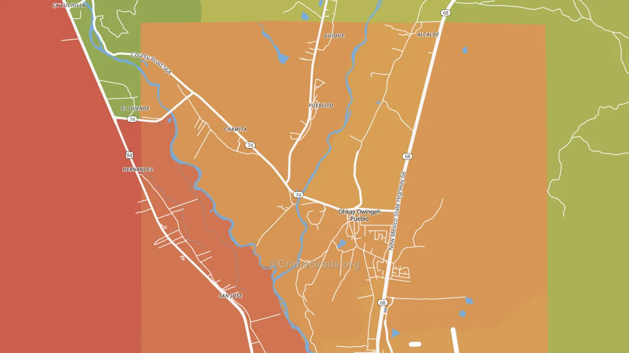 San Juan Pueblo, NM Map of Burglary Rates