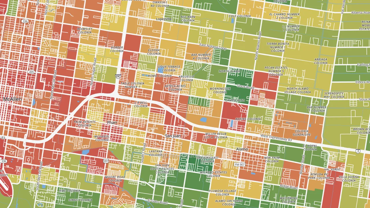 San Juan, TX Map of Burglary Rates