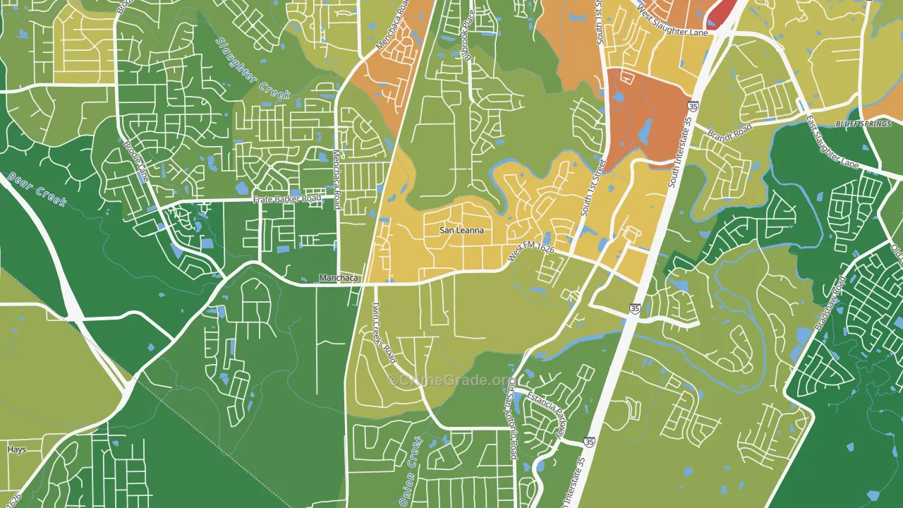 San Leanna, TX Map of Burglary Rates