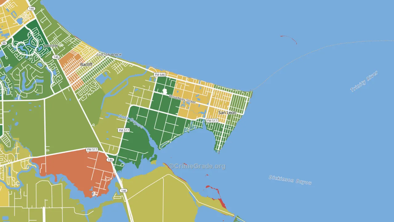 San Leon, TX Map of Burglary Rates
