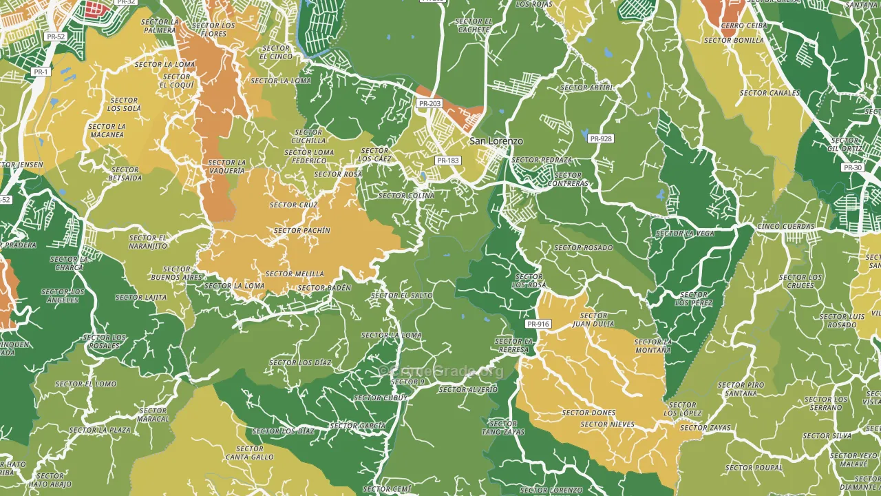 San Lorenzo Municipio, PR Map of Burglary Rates