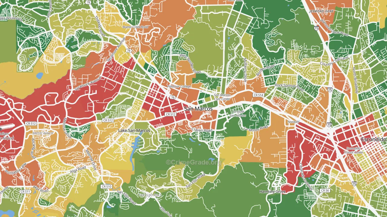 San Marcos, CA Map of Burglary Rates