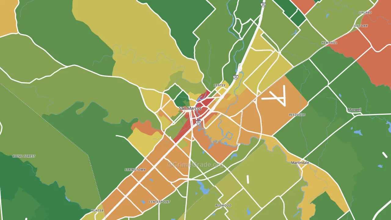 San Marcos, TX Map of Burglary Rates