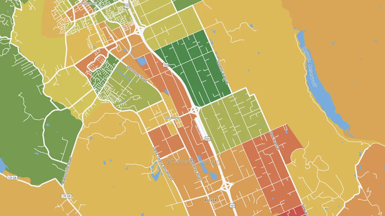 San Martin, CA Map of Burglary Rates