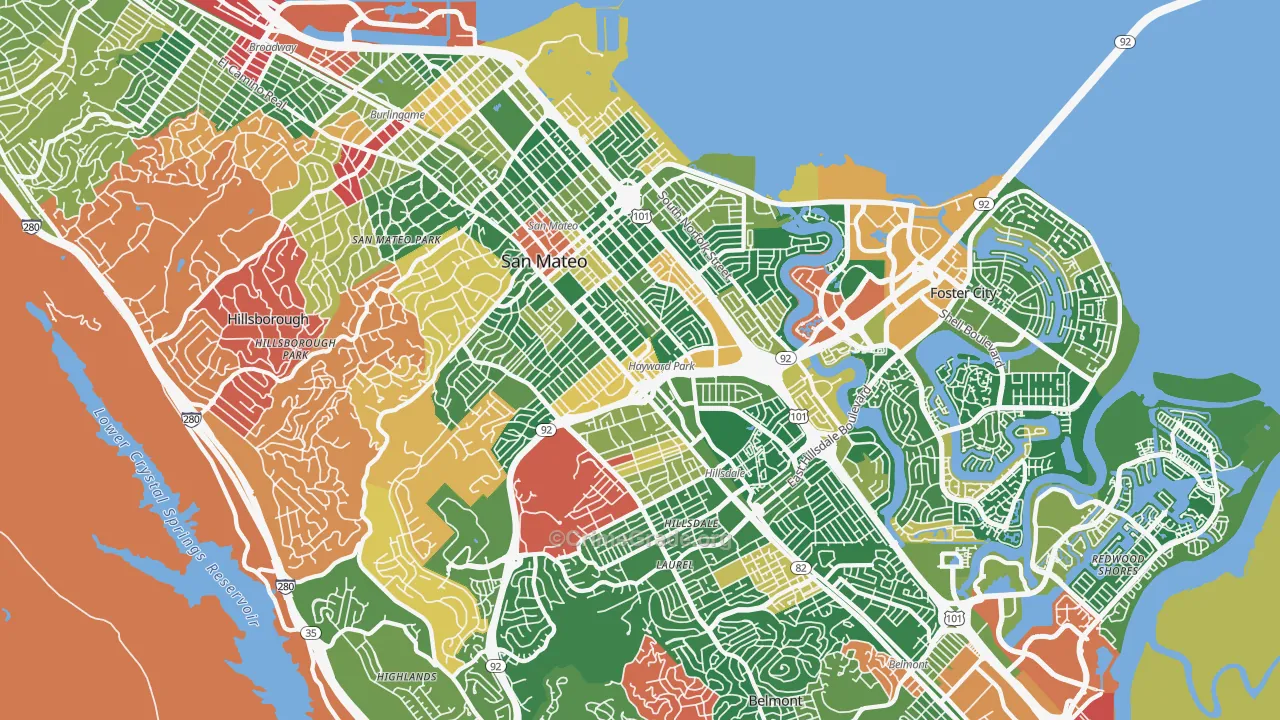 San Mateo, CA Map of Burglary Rates