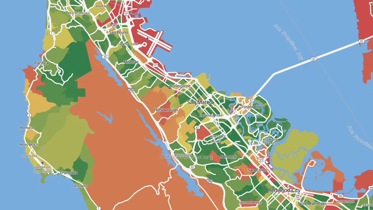 San Mateo County, CA Map of Burglary Rates