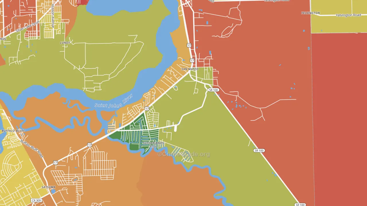 San Mateo, FL Map of Burglary Rates