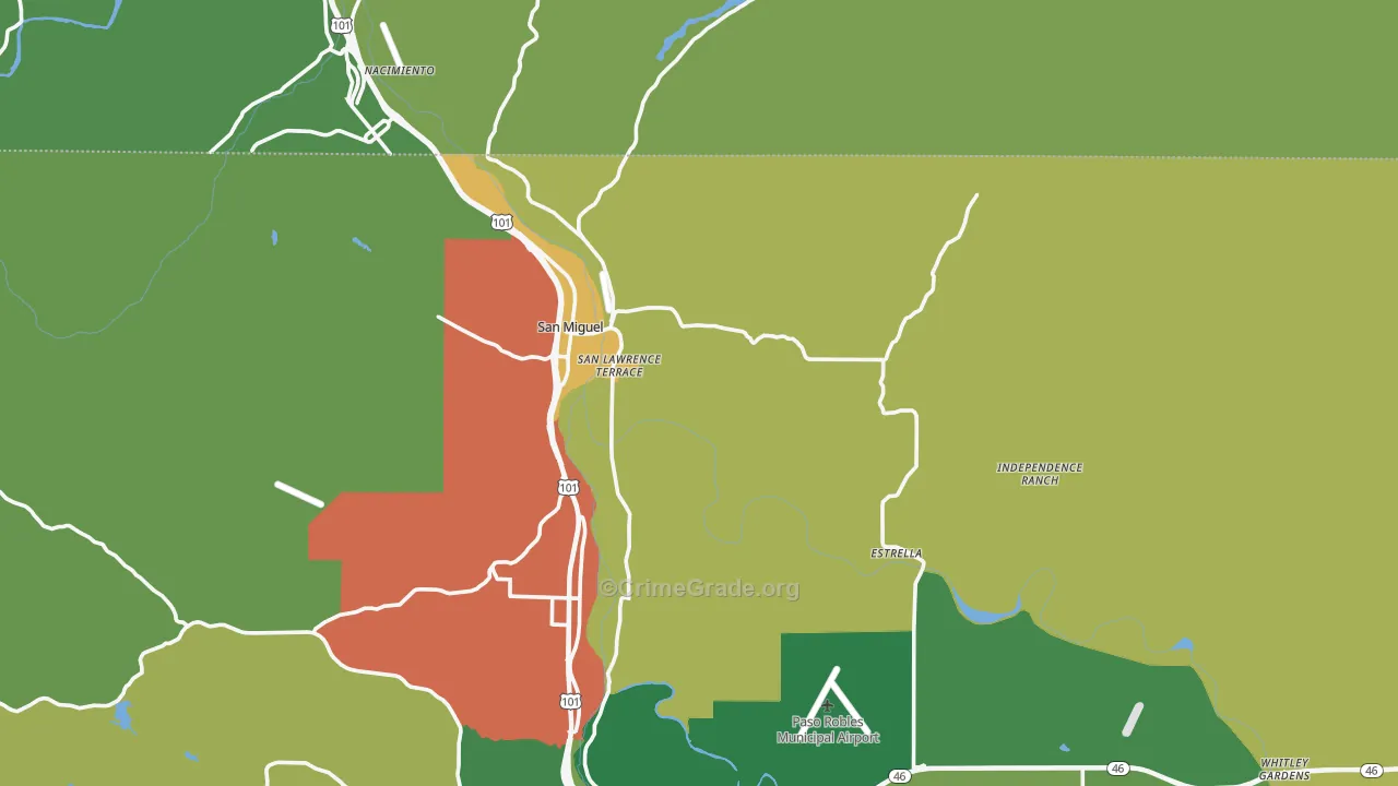San Miguel, CA Map of Burglary Rates