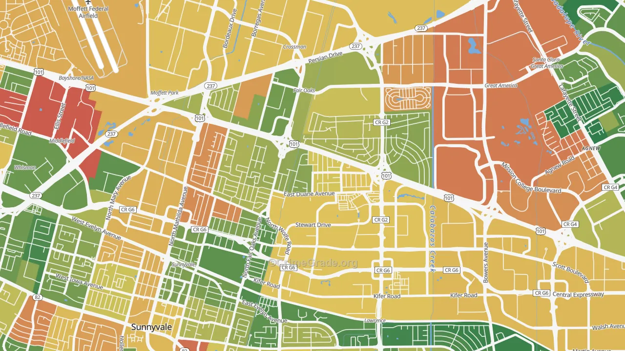 San Miguel, Sunnyvale, CA Map of Burglary Rates
