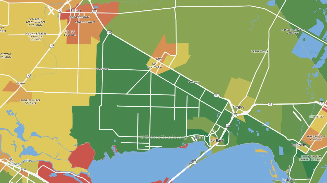 San Patricio County, TX Map of Burglary Rates