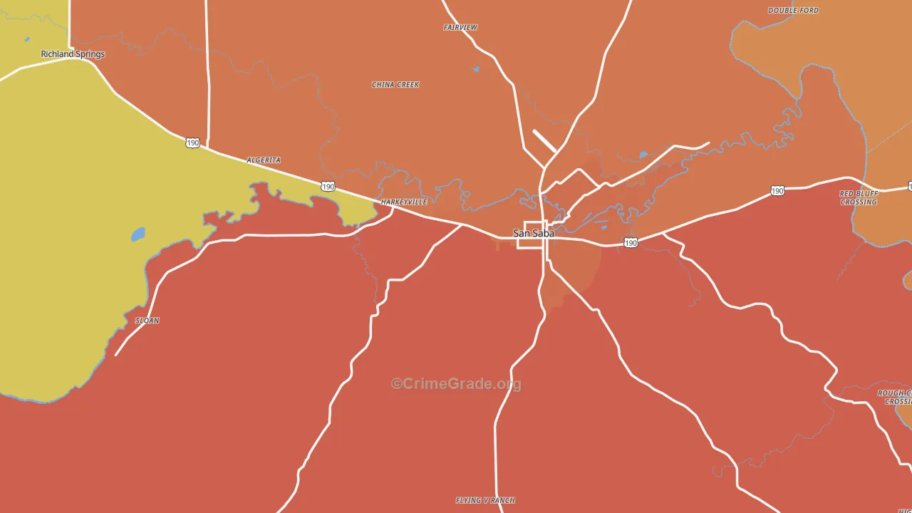 San Saba County, TX Map of Burglary Rates