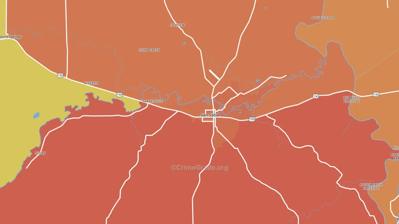 San Saba, TX Map of Burglary Rates