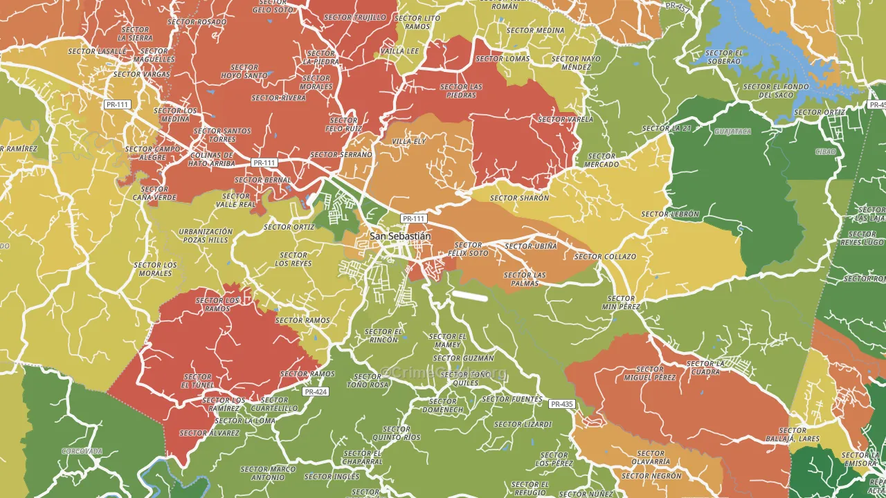 San Sebastian Municipio, PR Map of Burglary Rates