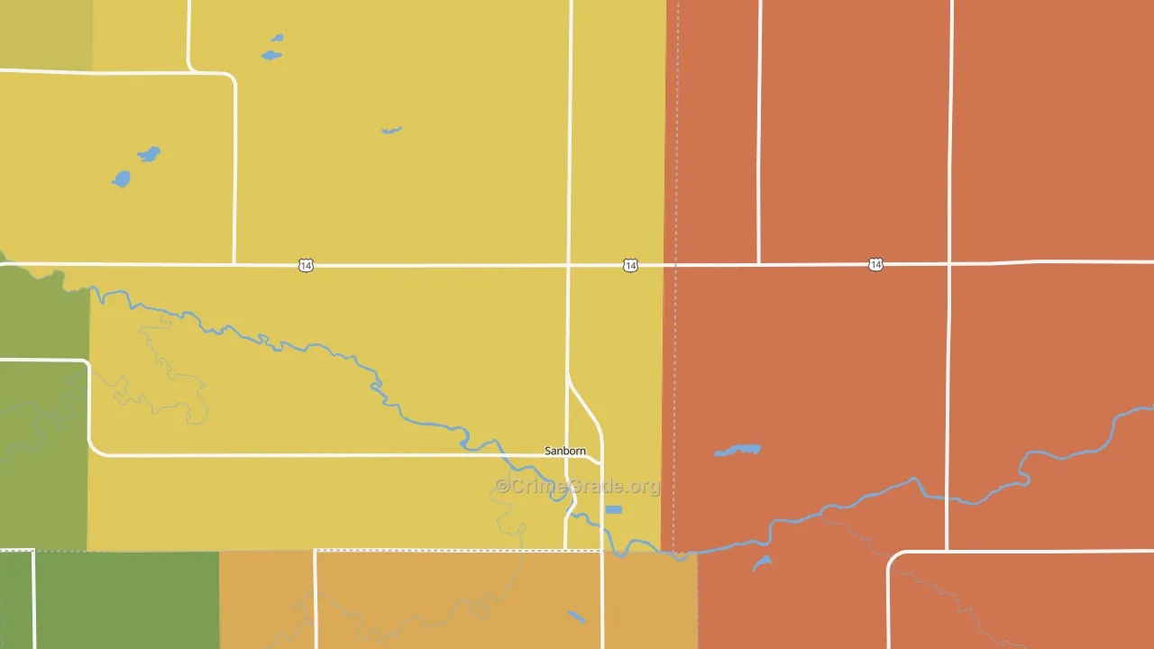 Sanborn, MN Map of Burglary Rates