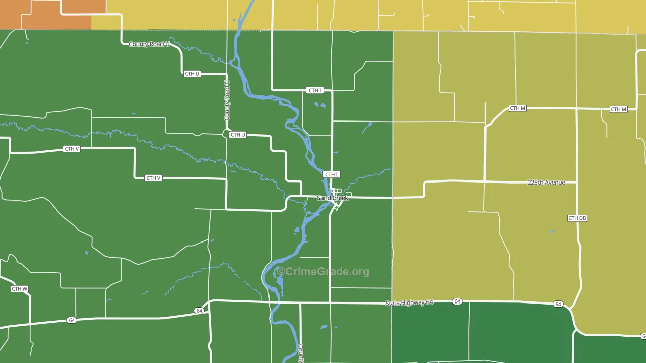 Sand Creek, WI Map of Burglary Rates