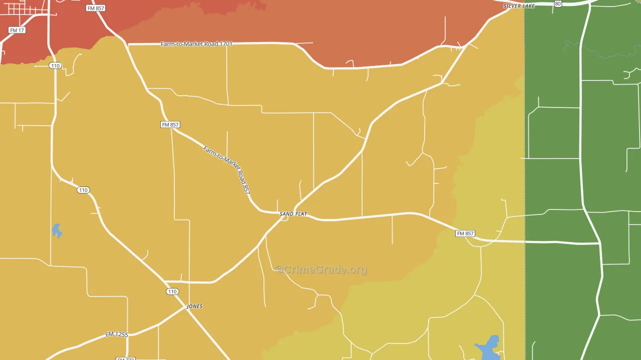 Sand Flat, TX Map of Burglary Rates