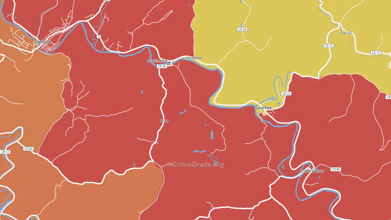 Sand Fork, WV Map of Burglary Rates