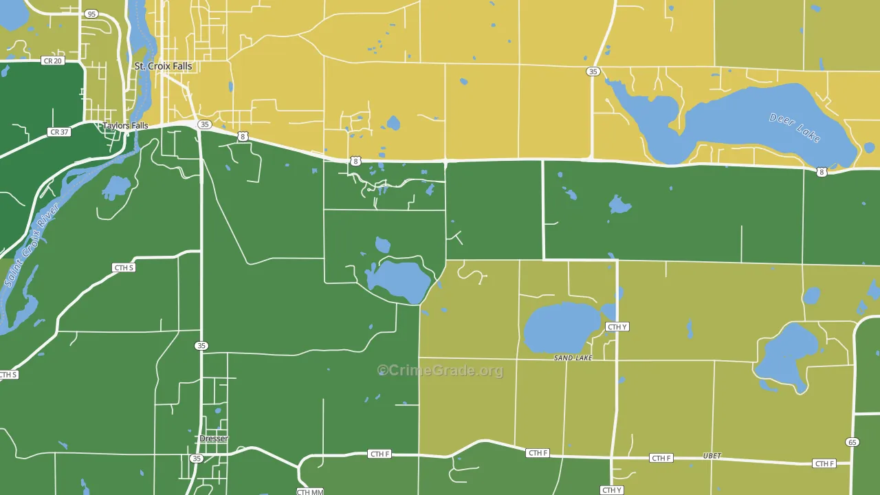 Sand Lake, WI Map of Burglary Rates
