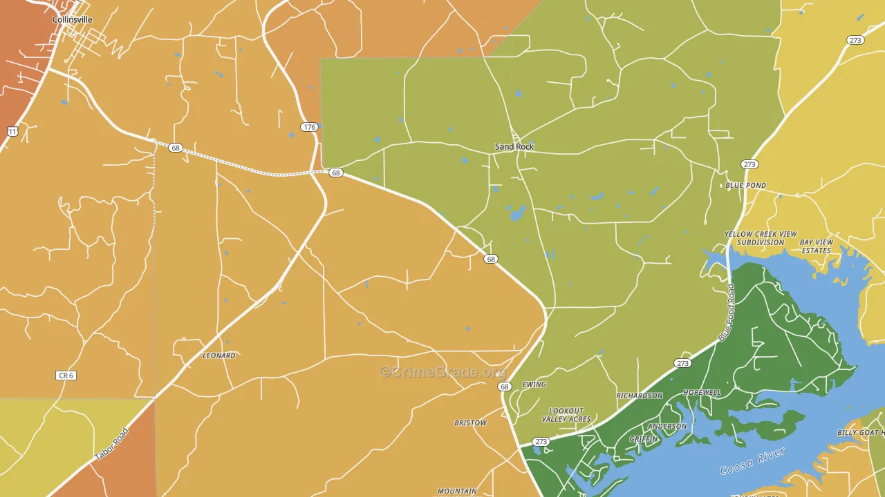 Sand Rock, AL Map of Burglary Rates