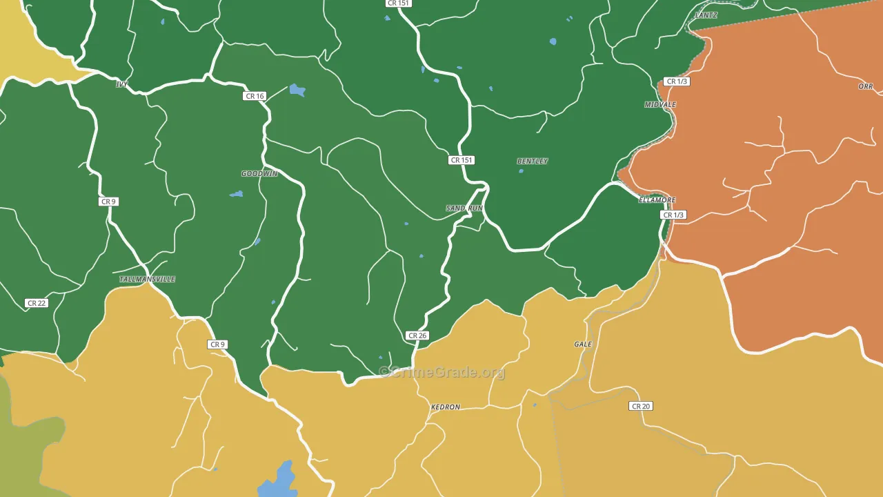 Sand Run, WV Map of Burglary Rates