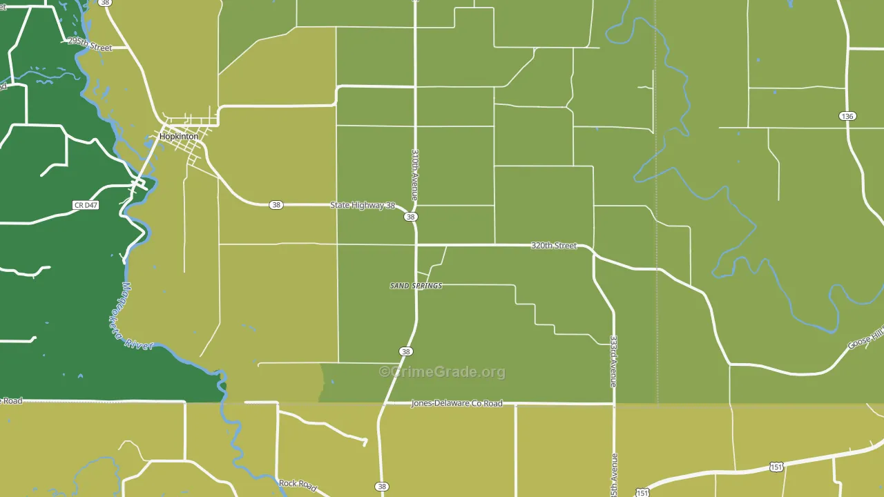 Sand Springs, IA Map of Burglary Rates
