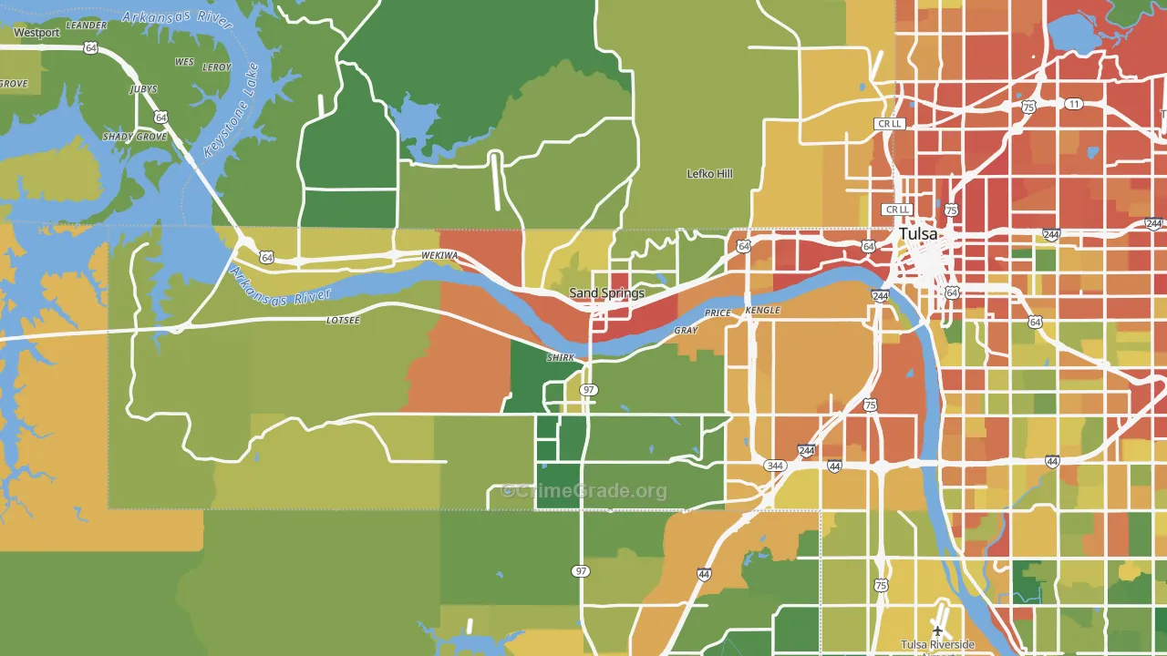 Sand Springs, OK Map of Burglary Rates