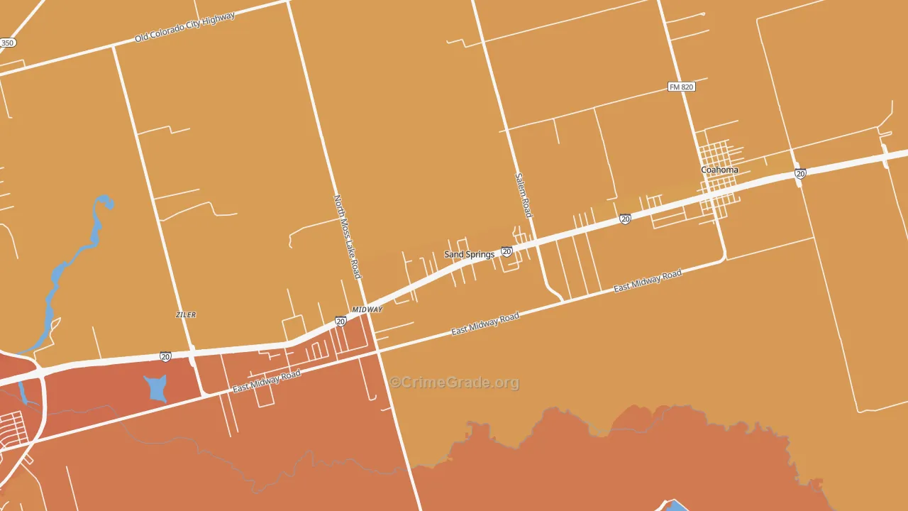 Sand Springs, TX Map of Burglary Rates