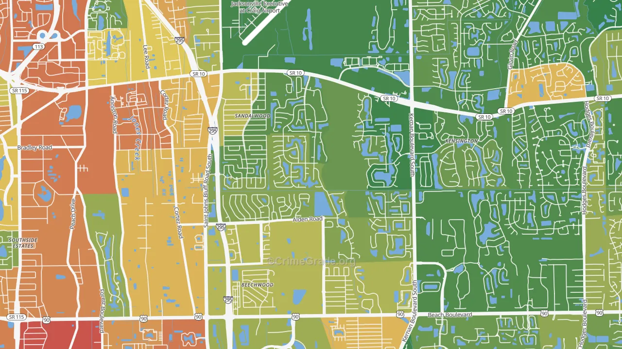 Sandalwood, Jacksonville, FL Map of Burglary Rates