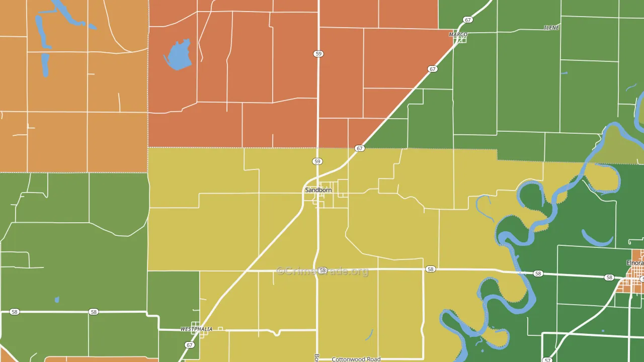 Sandborn, IN Map of Burglary Rates