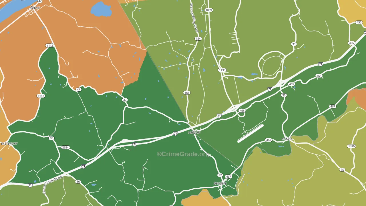 Sanders, KY Map of Burglary Rates