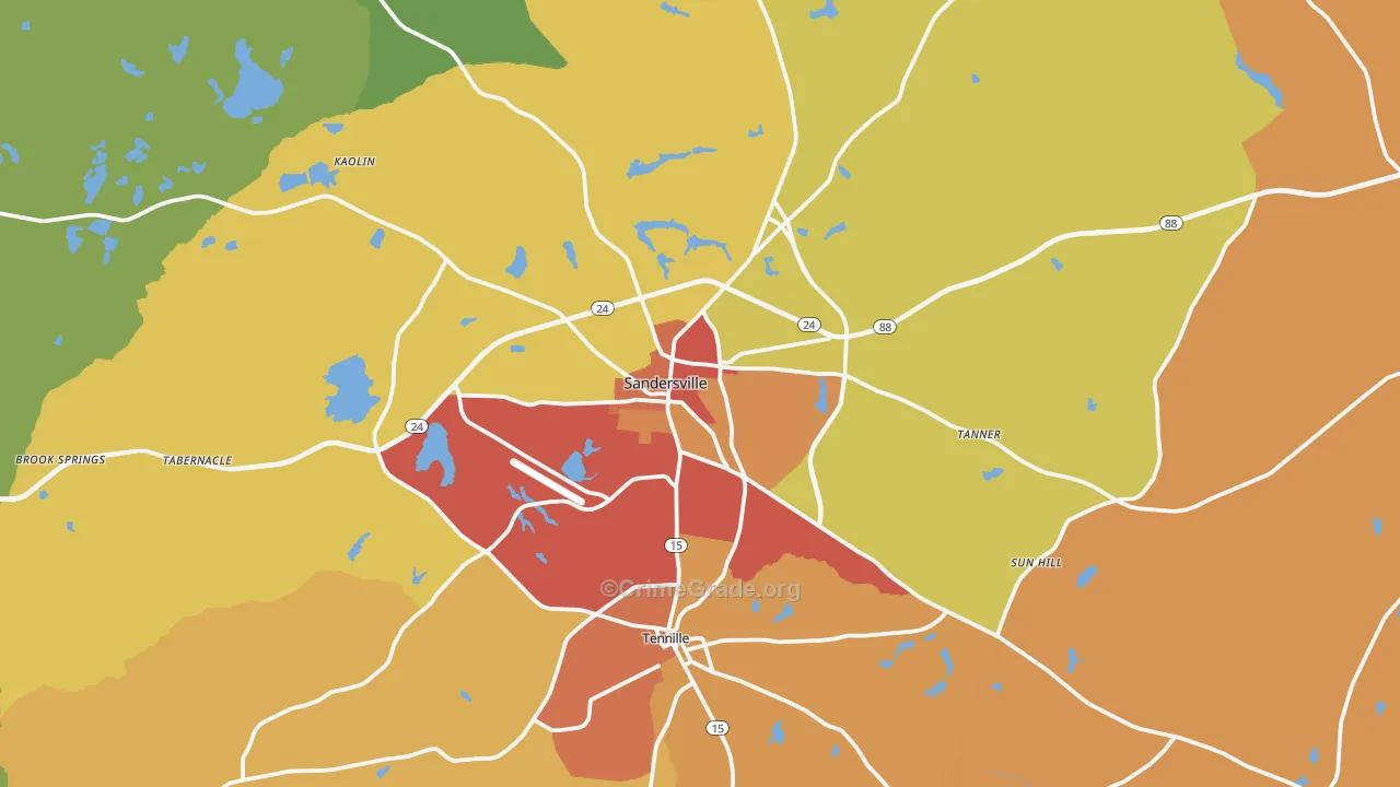 Sandersville, GA Map of Burglary Rates