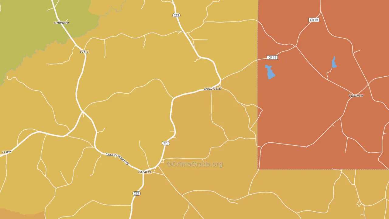 Sandfield, AL Map of Burglary Rates