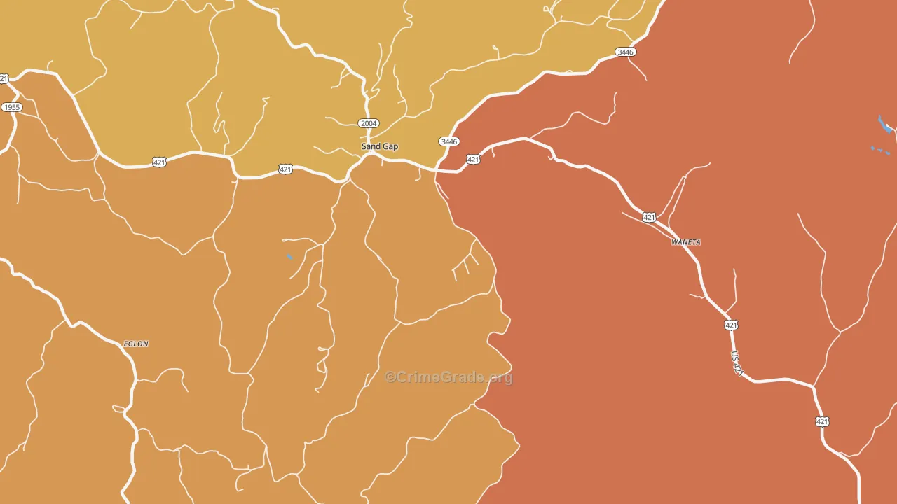 Sandgap, KY Map of Burglary Rates