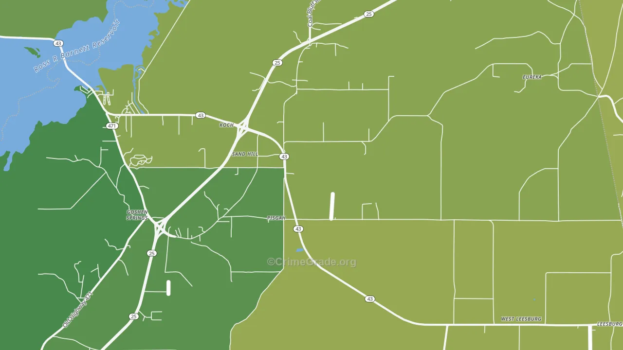 Sandhill, MS Map of Burglary Rates