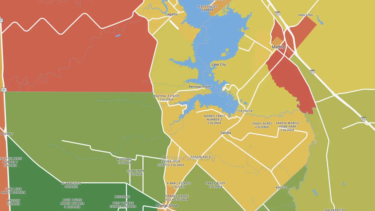 Sandia, TX Map of Burglary Rates