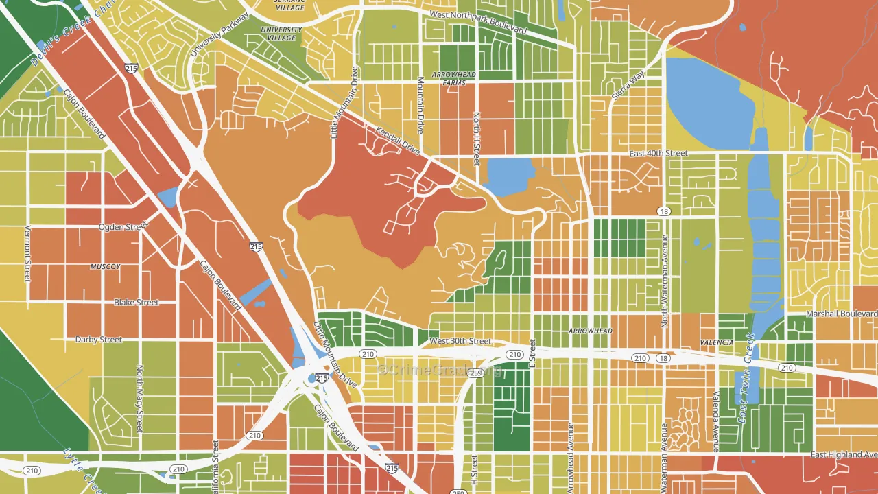 Sandin Hills, San Bernardino, CA Map of Burglary Rates