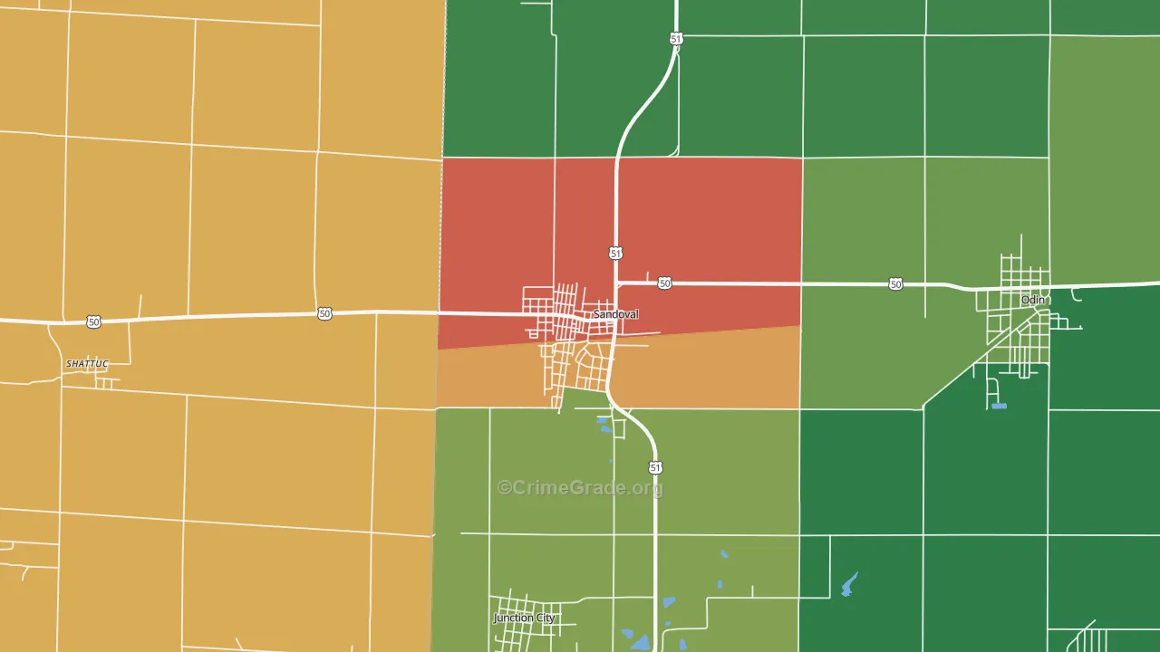 Sandoval, IL Map of Burglary Rates