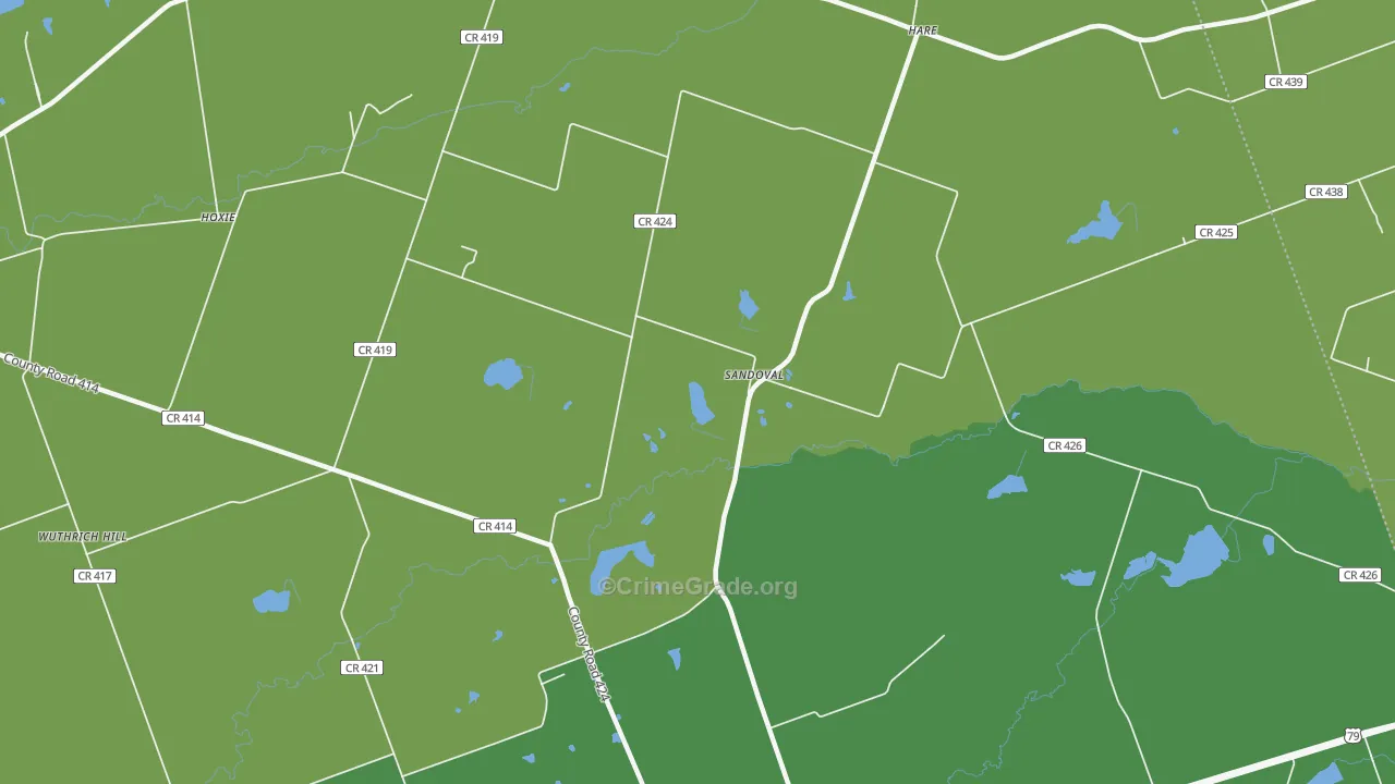 Sandoval, TX Map of Burglary Rates