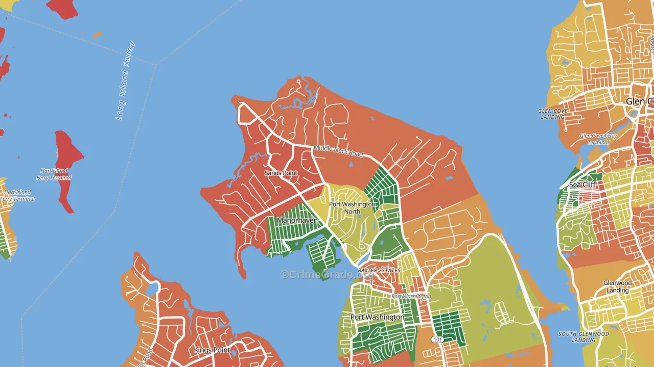 Sands Point, NY Map of Burglary Rates