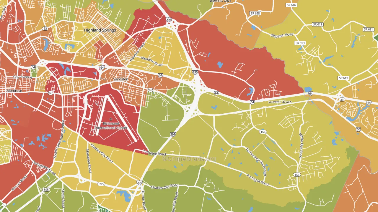 Sandston, VA Map of Burglary Rates