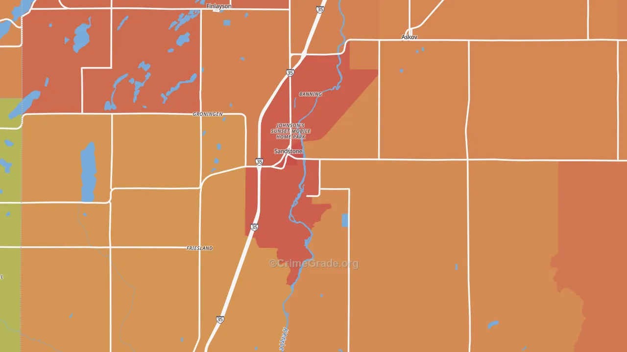 Sandstone, MN Map of Burglary Rates