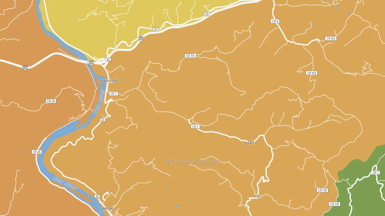 Sandstone, WV Map of Burglary Rates