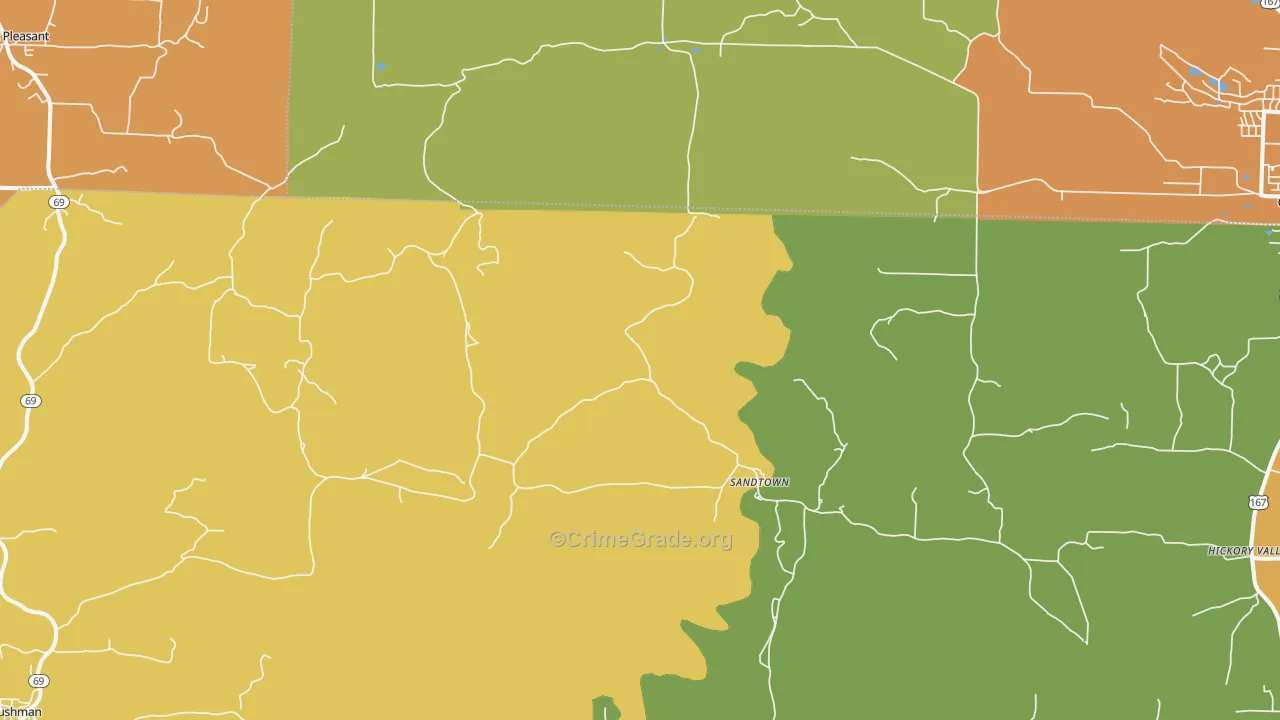 Sandtown, AR Map of Burglary Rates