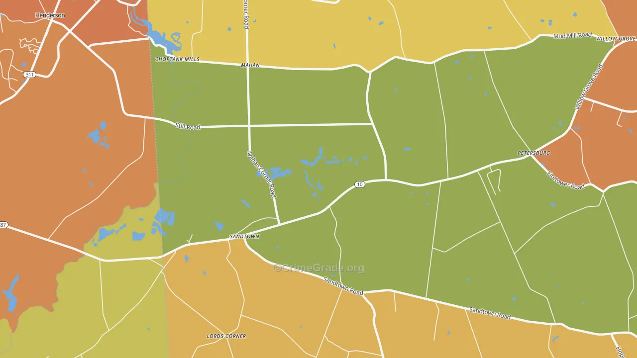 Sandtown, DE Map of Burglary Rates