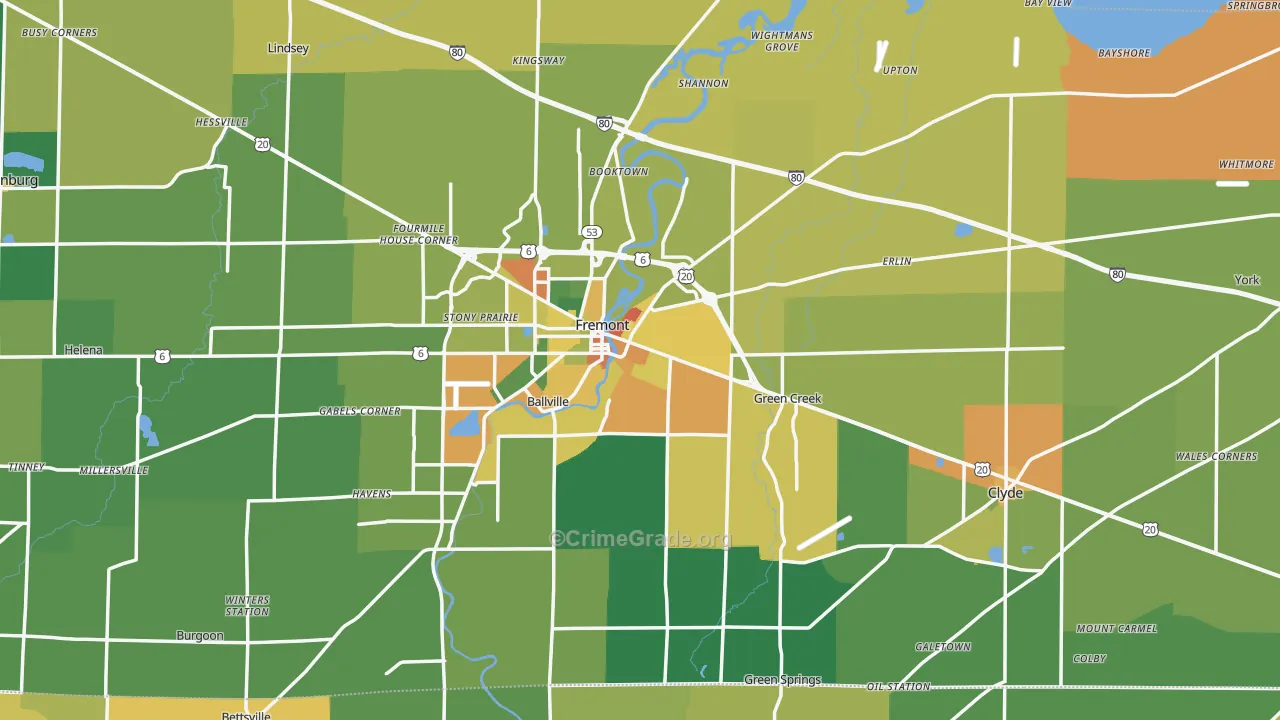 Sandusky County, OH Map of Burglary Rates