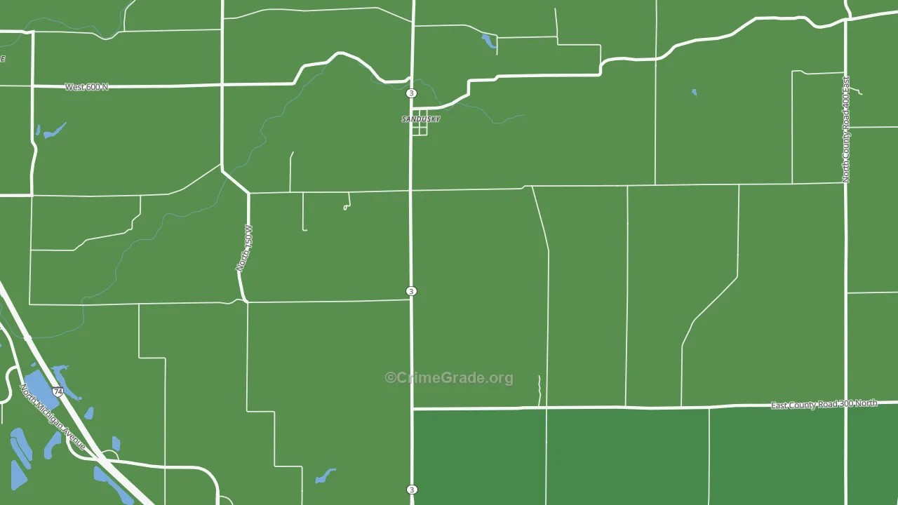 Sandusky, IN Map of Burglary Rates
