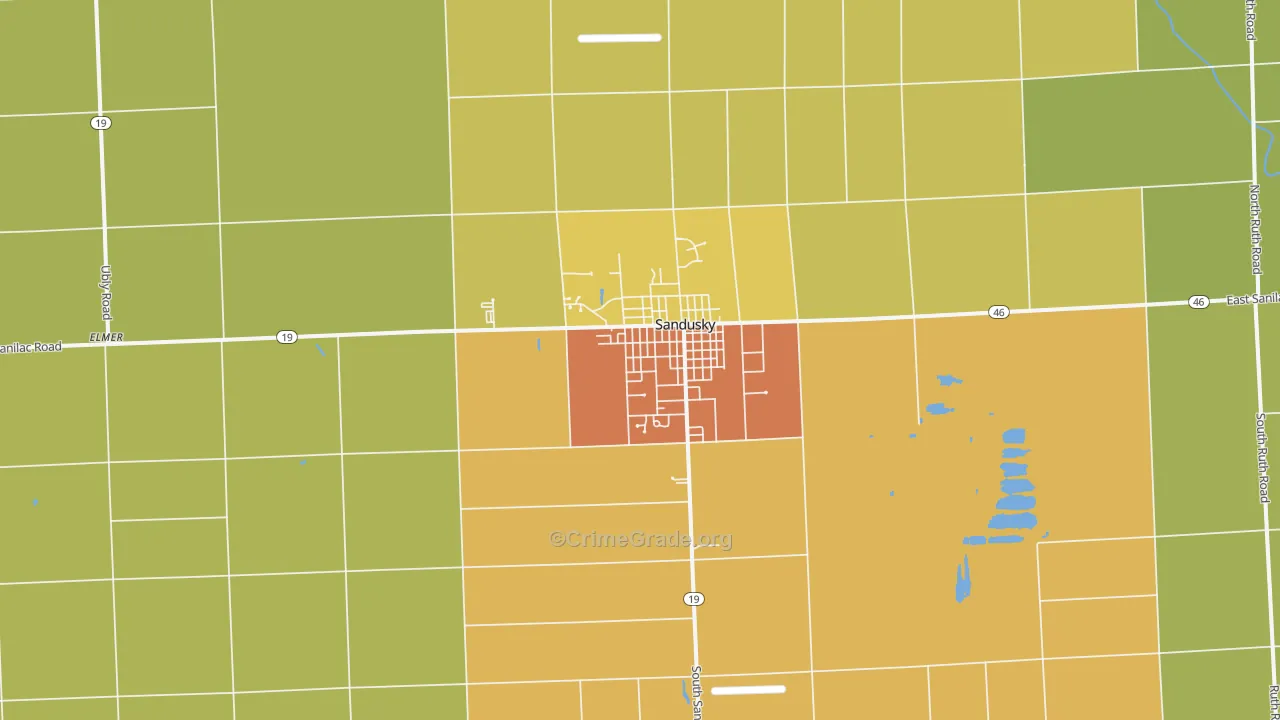 Sandusky, MI Map of Burglary Rates