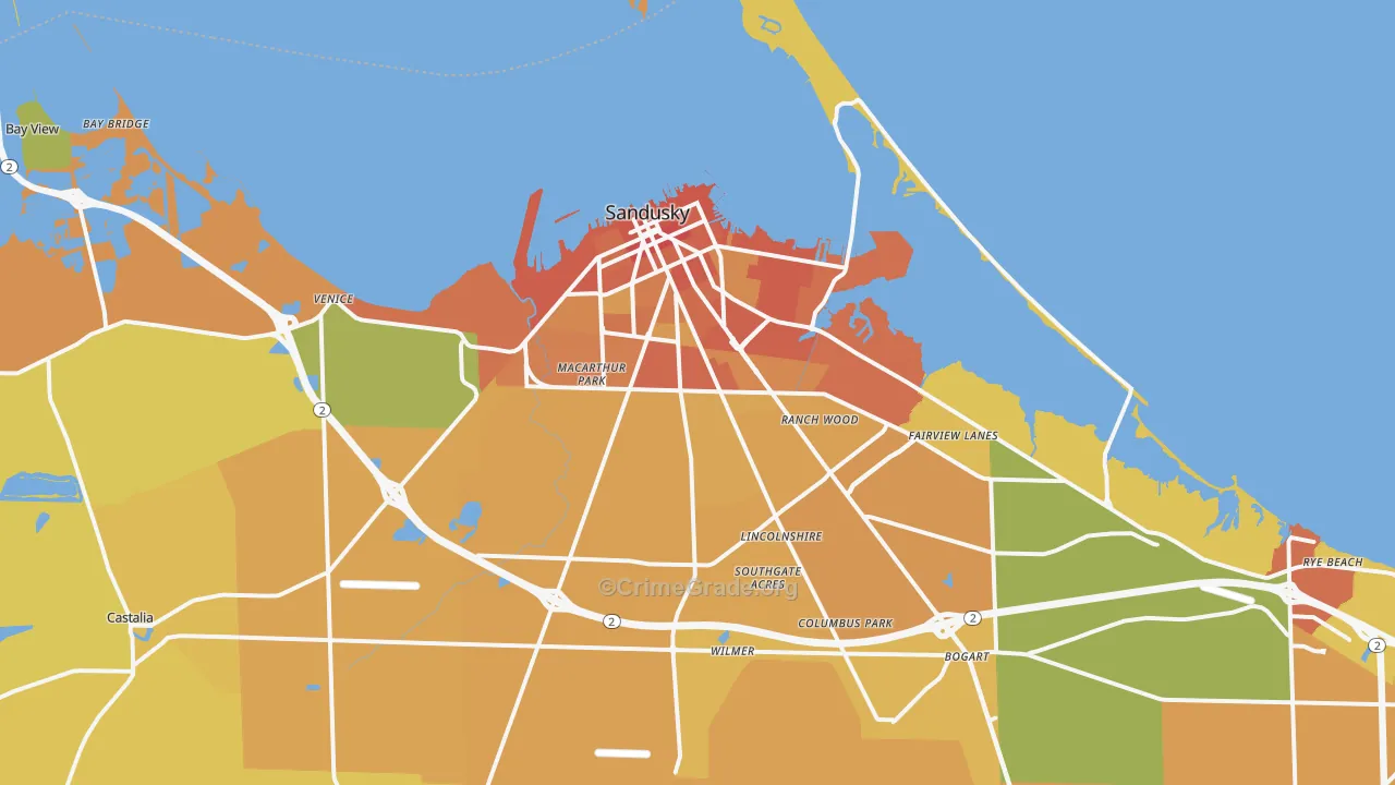 Sandusky, OH Map of Burglary Rates