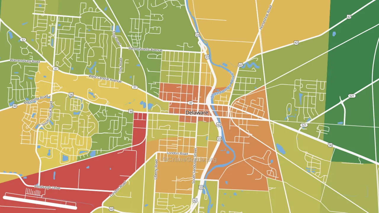 Sandusky Street Historic District, Delaware, OH Map of Burglary Rates
