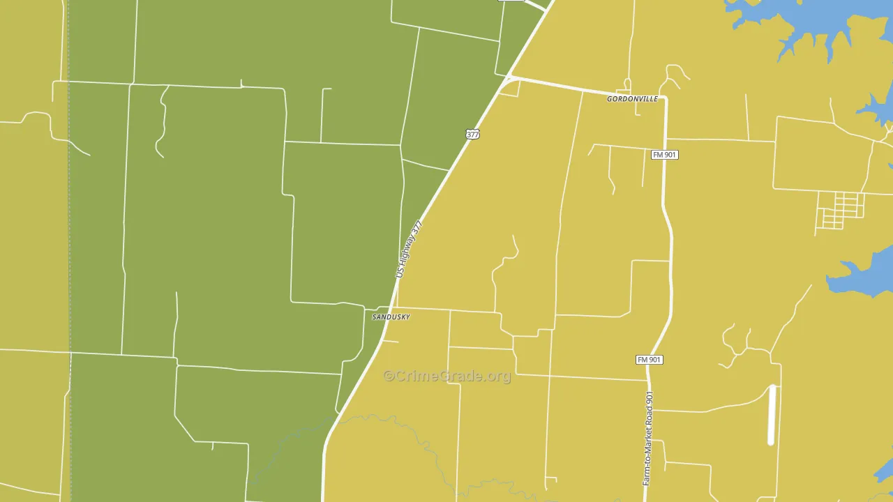 Sandusky, TX Map of Burglary Rates